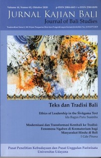 Jurnal Kajian Bali: Teks dan Tradisi Bali Vol 10, No.02, 2020